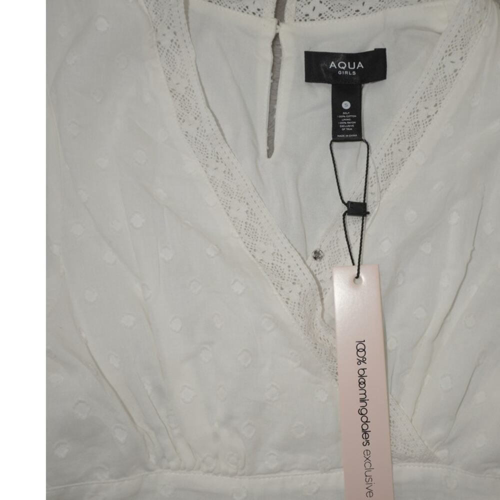 Aqua Girls Swiss Dot Lace Tiered White Dress Small NWT Bloomingdales Exclusive - Picture 7 of 8